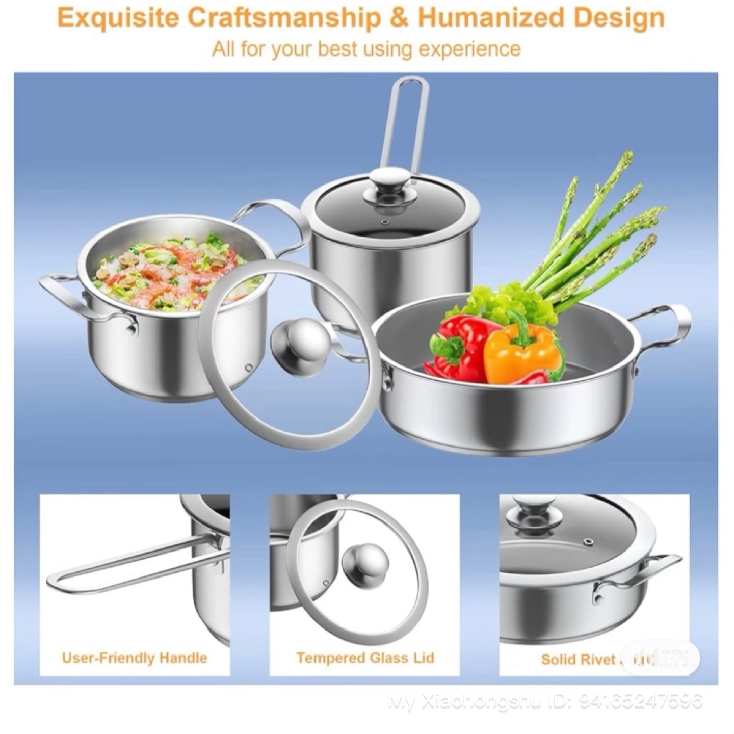 Stainless Steel Cookware Set with Glass Lids - photo 3