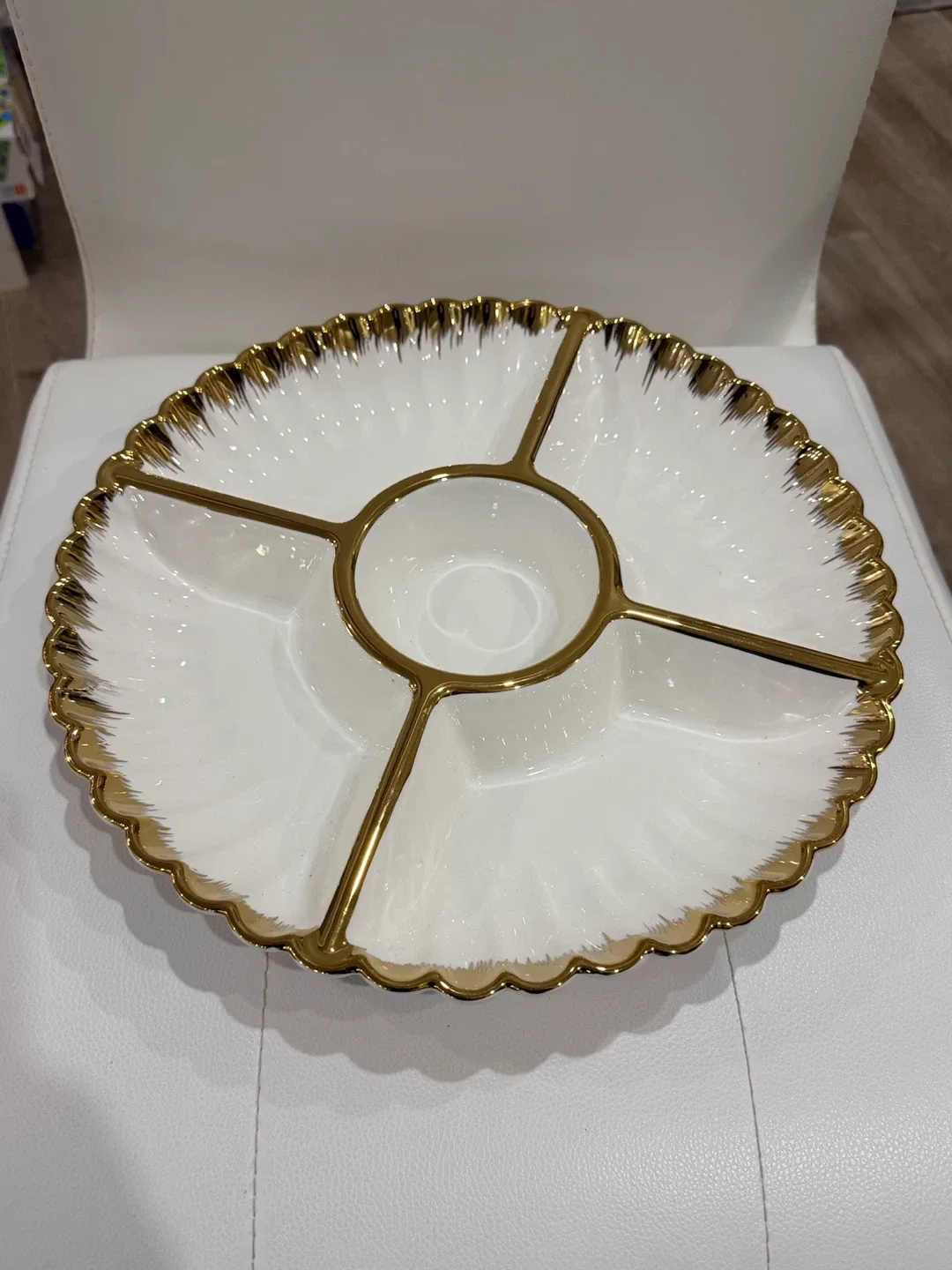 Holiday Gift- White & Gold ceramic Serving Platter