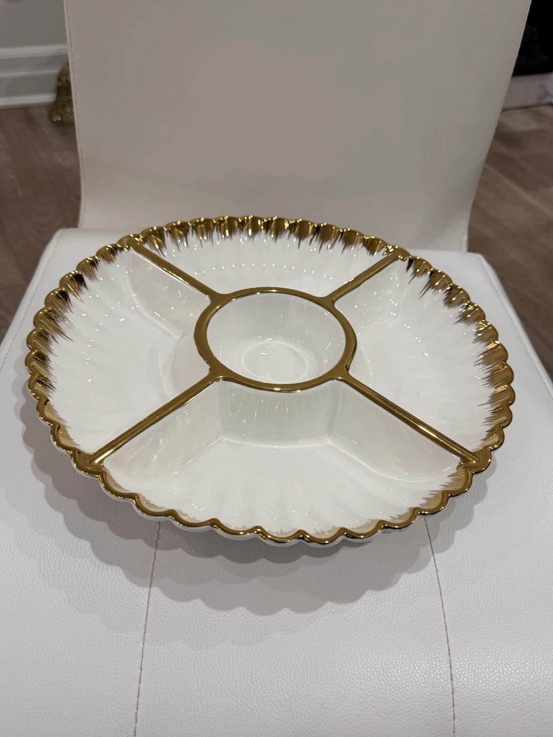Holiday Gift- White & Gold ceramic Serving Platter - photo 3