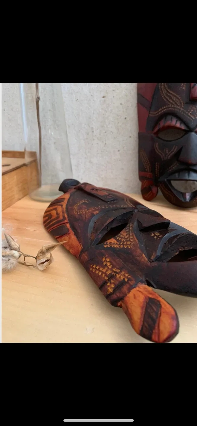 Vintage Hand Carved Wooden African Masks image indicator(7)