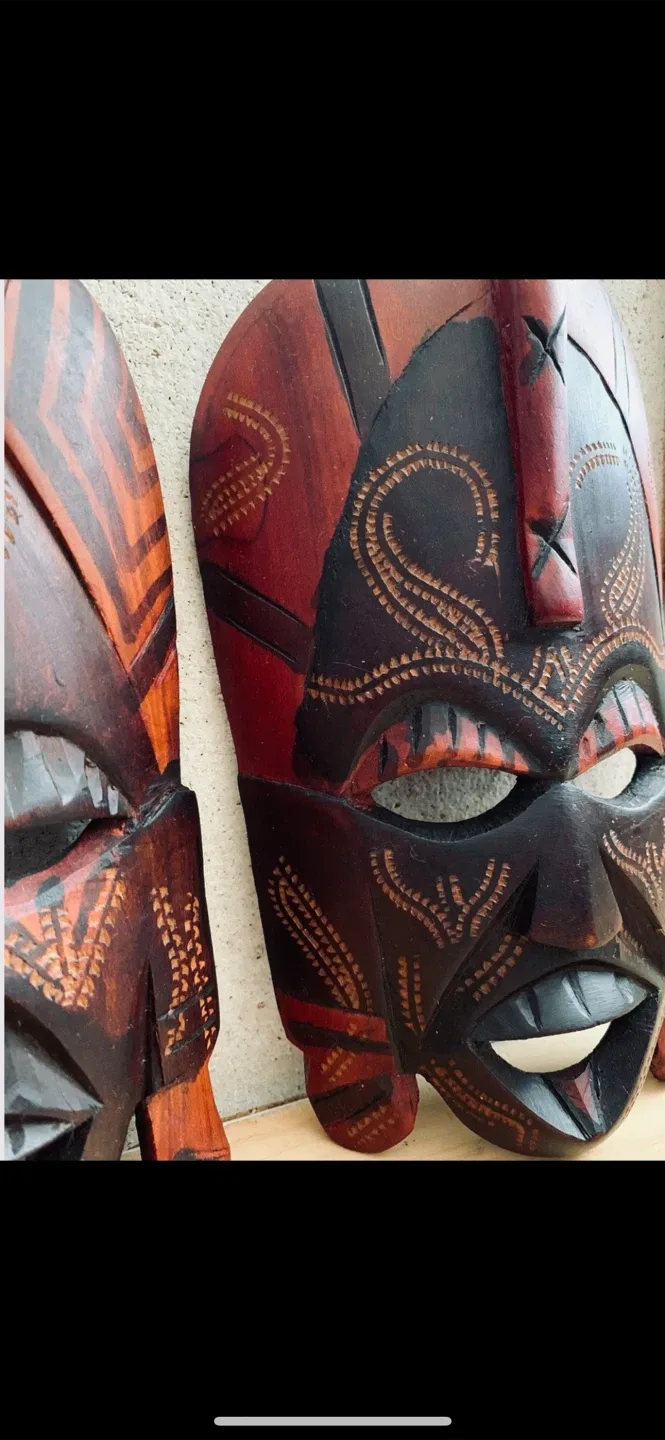 Vintage Hand Carved Wooden African Masks image indicator(5)