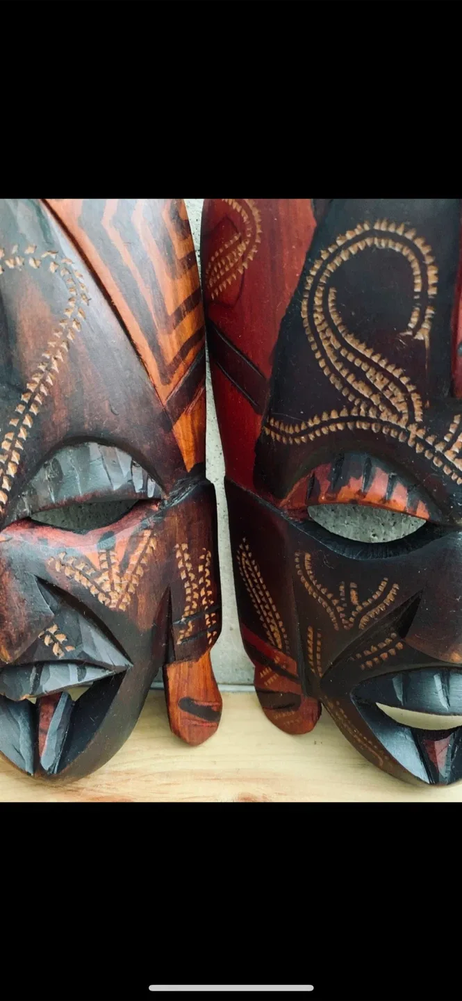 Vintage Hand Carved Wooden African Masks image indicator(2)