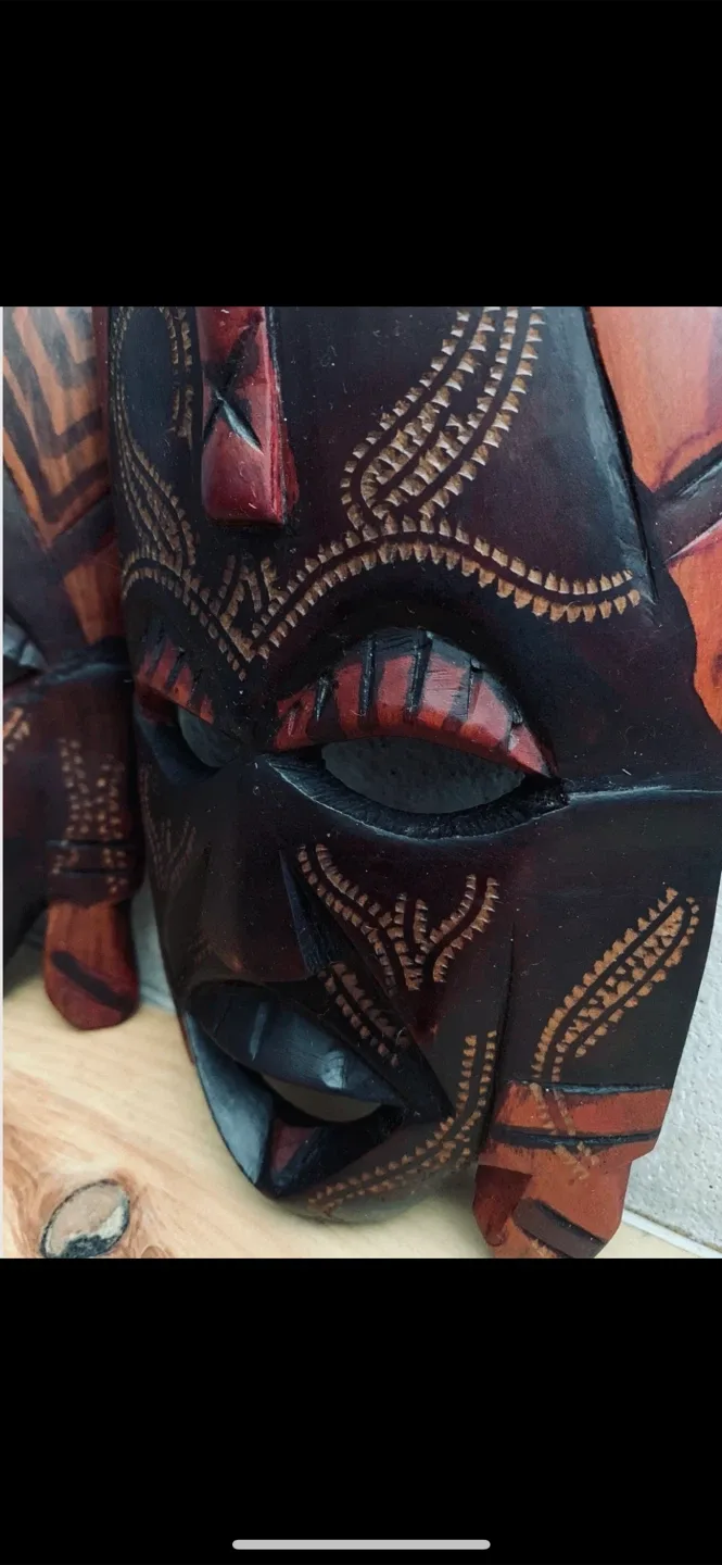 Vintage Hand Carved Wooden African Masks image indicator(4)