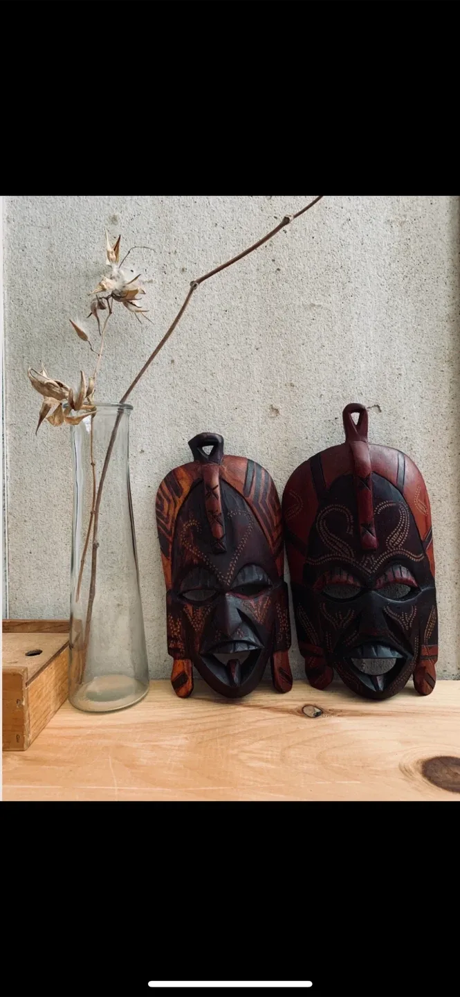 Vintage Hand Carved Wooden African Masks