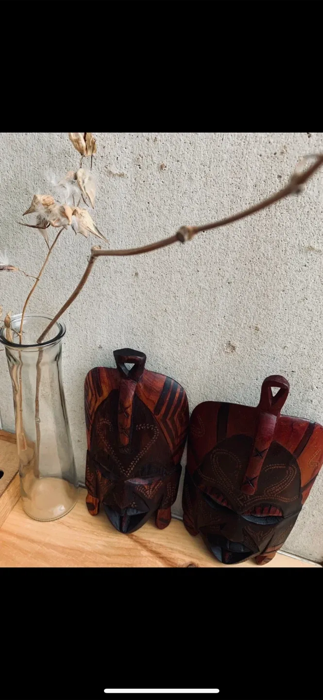 Vintage Hand Carved Wooden African Masks image indicator(6)