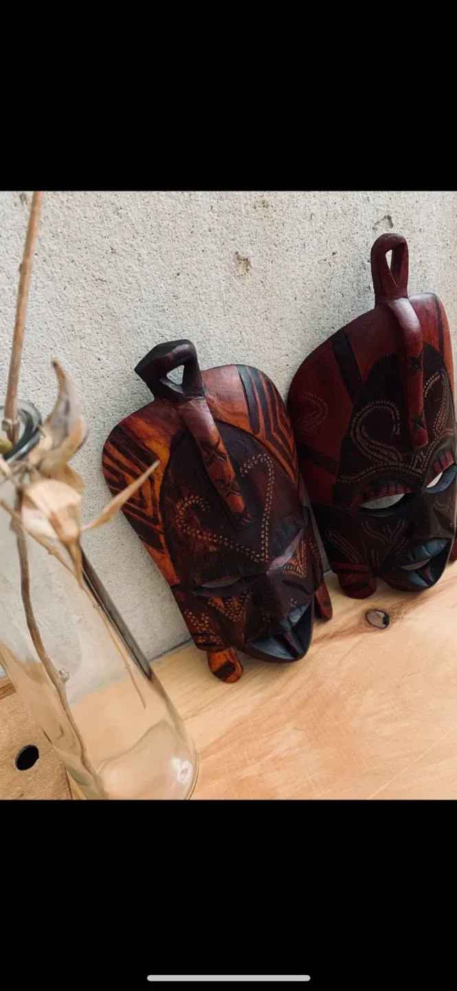 Vintage Hand Carved Wooden African Masks image indicator(3)