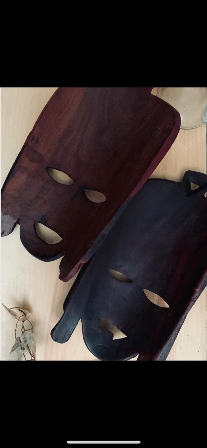 Vintage Hand Carved Wooden African Masks image indicator(8)