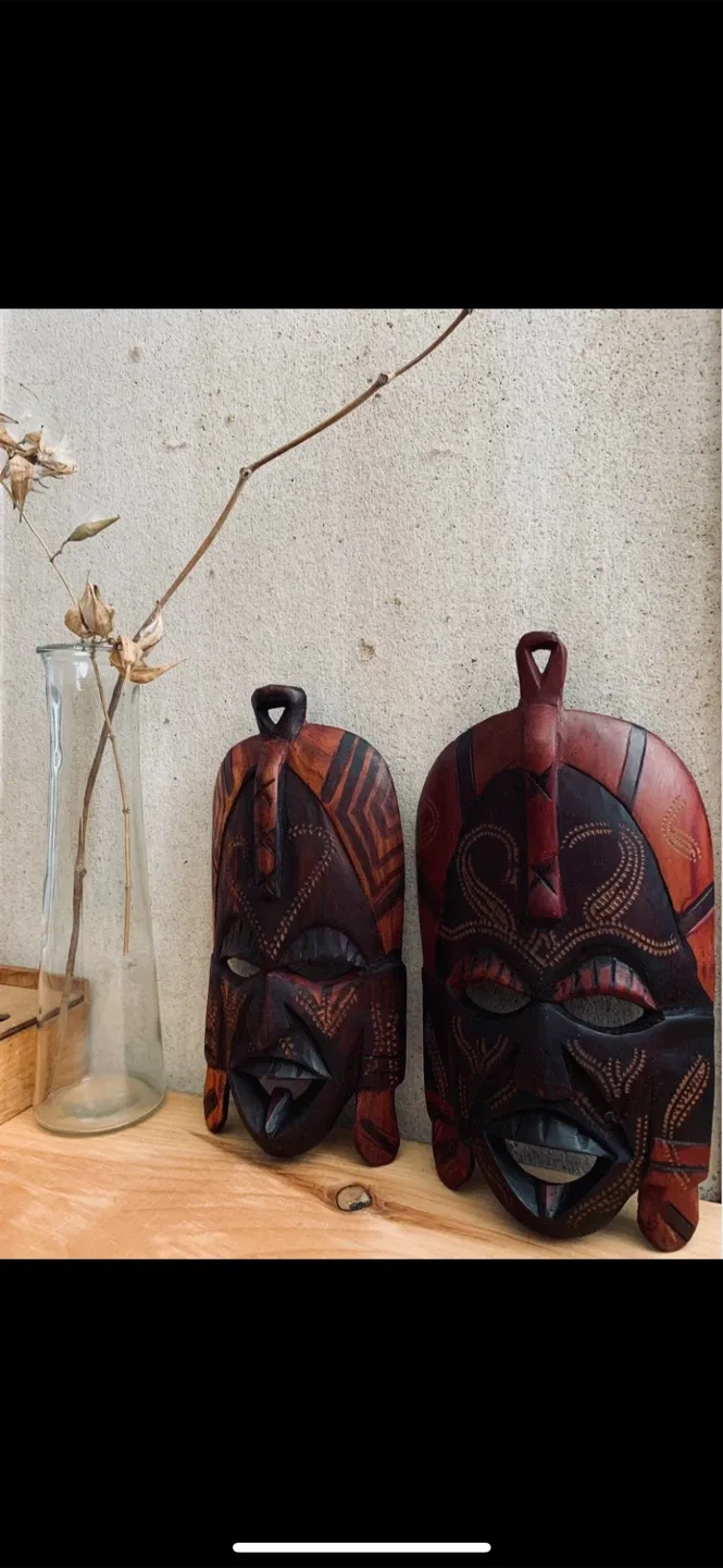 Vintage Hand Carved Wooden African Masks image indicator(9)