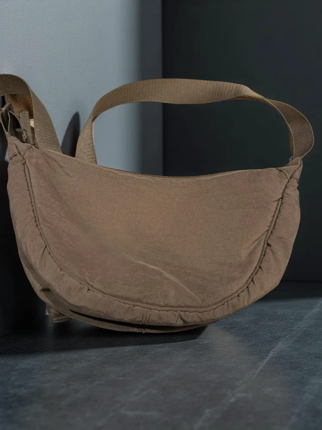 Brown Nylon Crescent Shoulder Bag