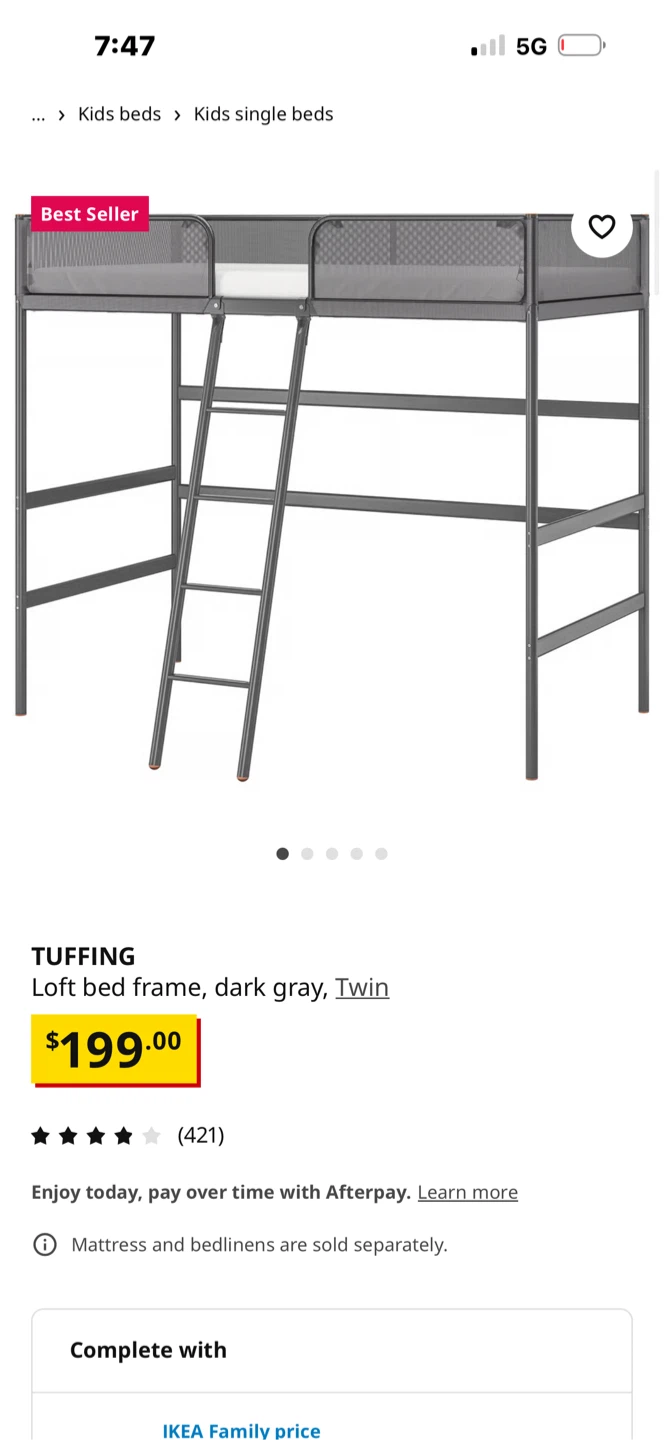 IKEA Tuffing Loft Bed Frame - Dark Gray, Twin