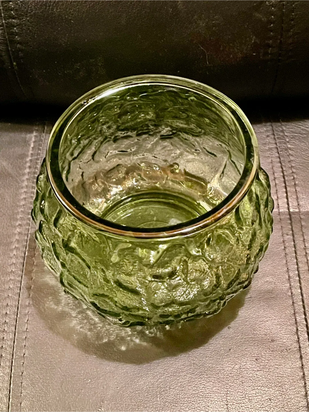 Vintage E O Brody Green Crinkle Glass Bowl
