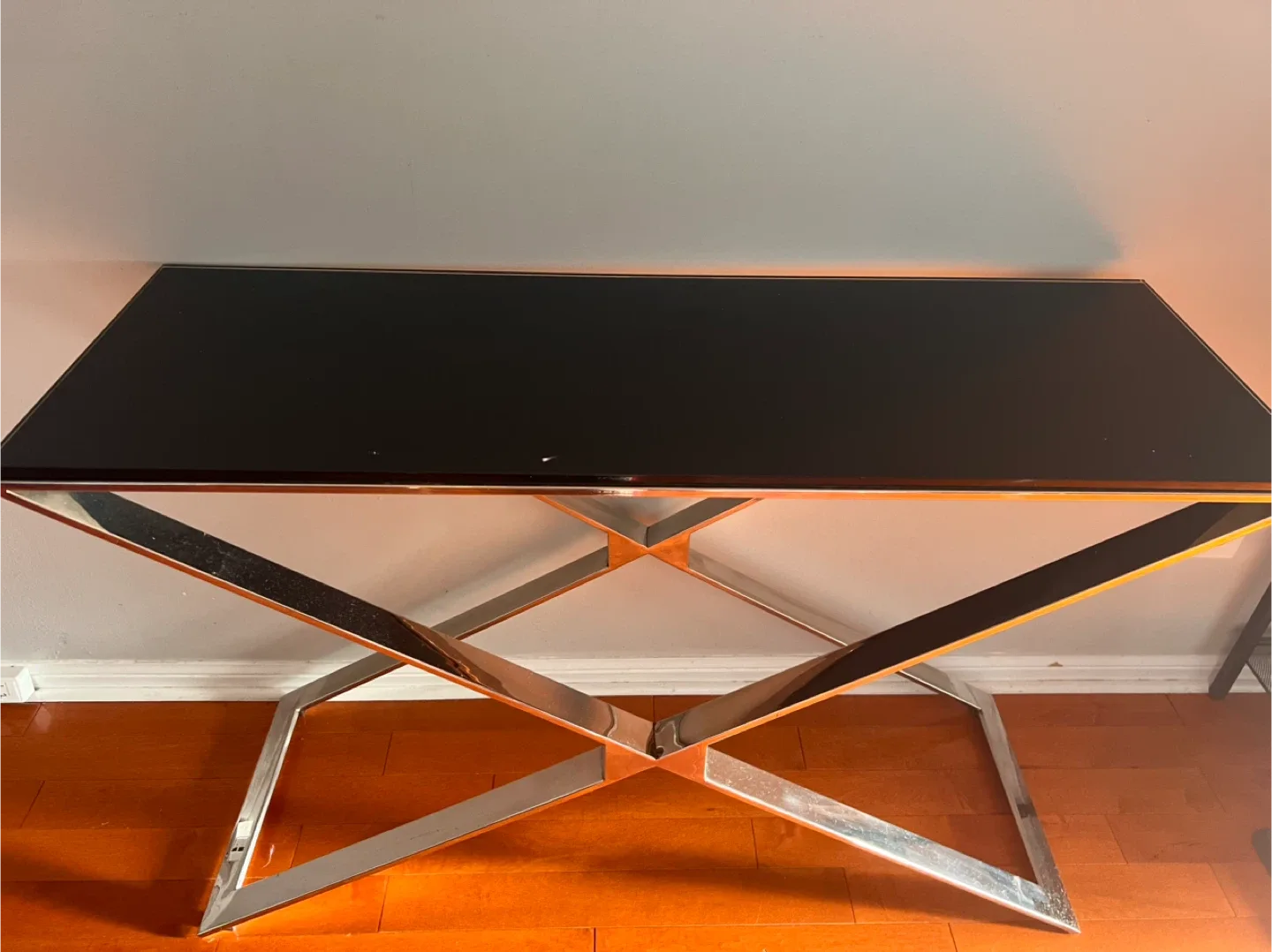 Black Glass & Chrome Console Table