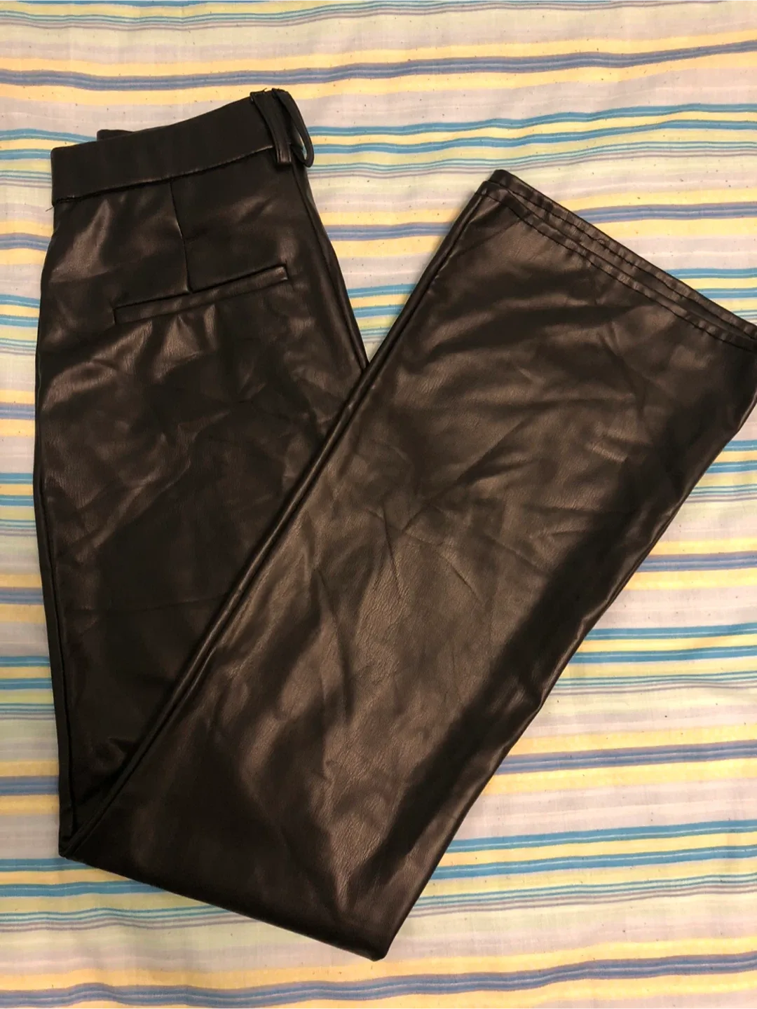 Zara Black Faux Leather Flare Pants - Size XS image indicator(4)