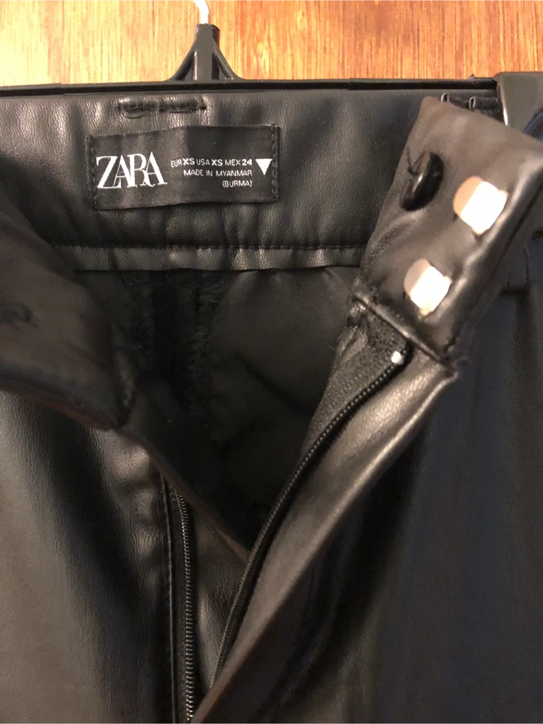 Zara Black Faux Leather Flare Pants - Size XS image indicator(2)