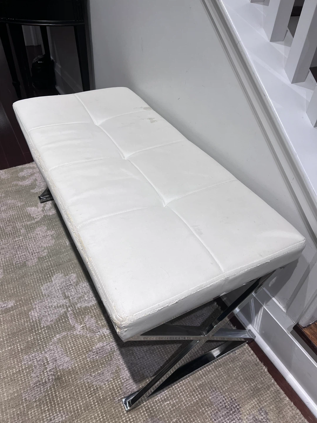 White Upholstered Bench with Chrome Legs - photo 2