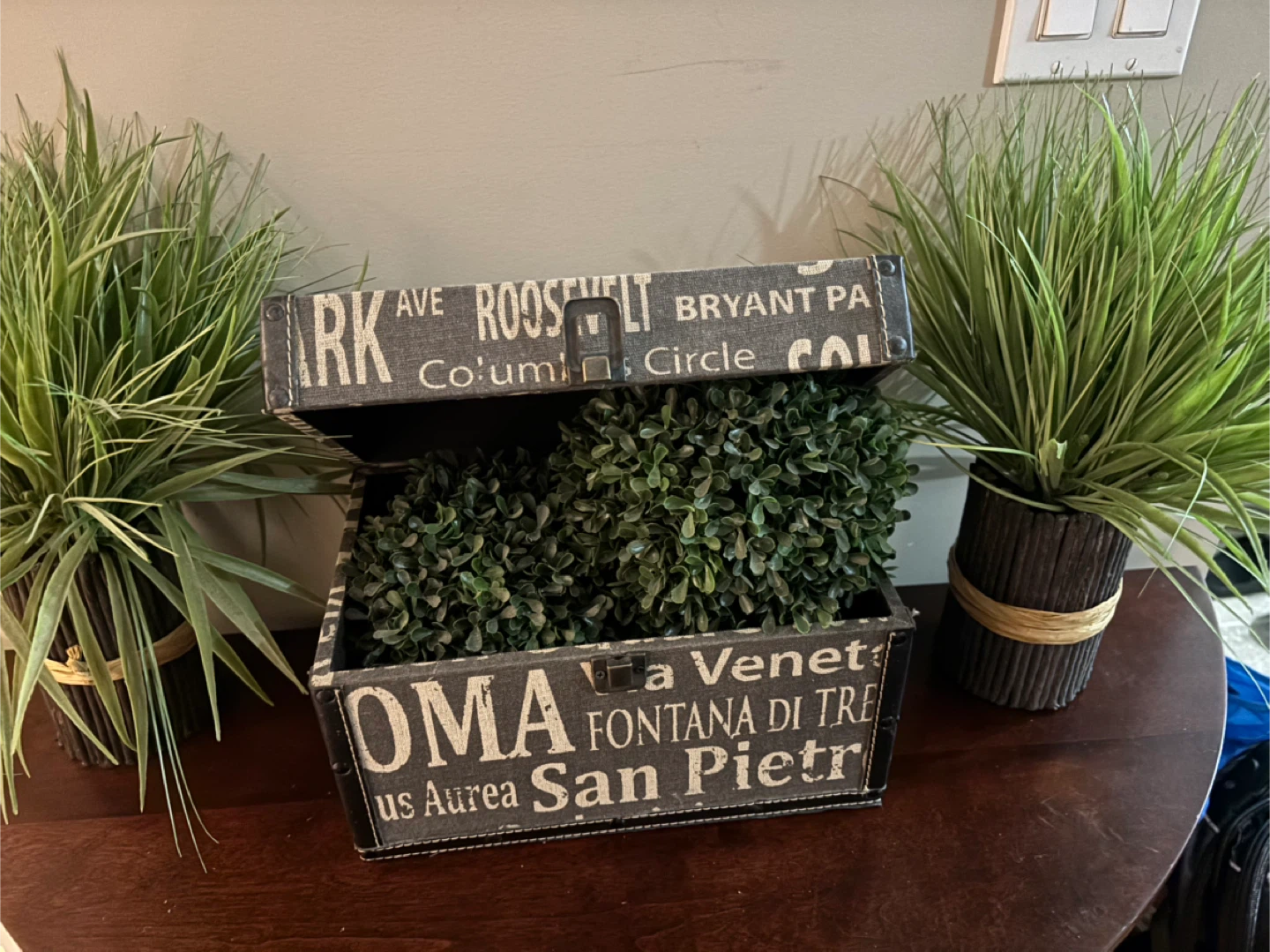 Decorative Storage Trunk with Faux Greenery