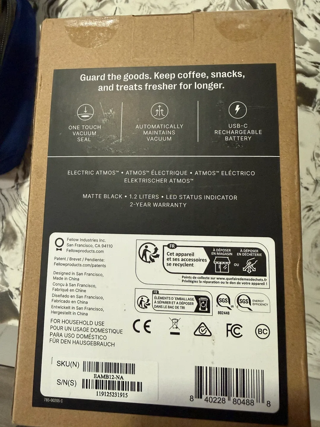 Fellow Electric Atmos Vacuum Canister - Matte Black - 1.2L image indicator(2)