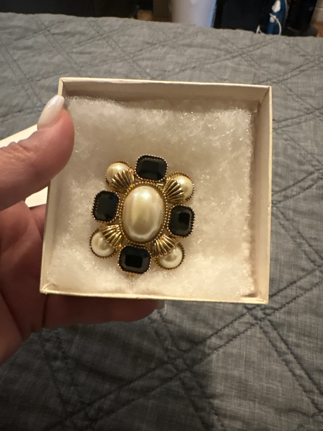 Vintage Brooch - Black, Gold, and Pearl - photo 3