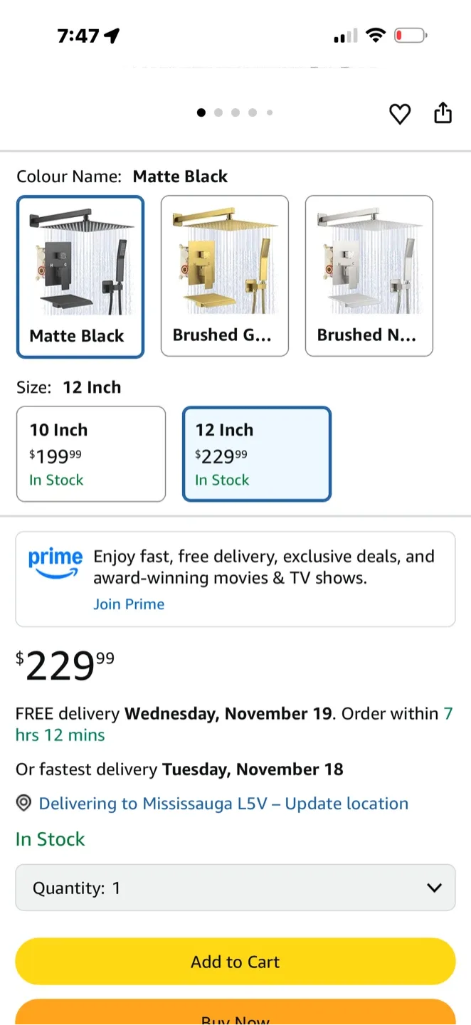 Matte Black 12 Inch Three Function Shower System - New image indicator(4)