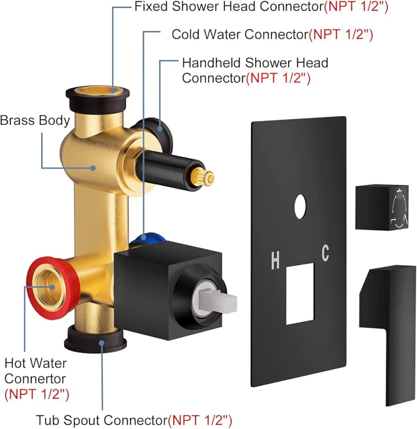 Matte Black 12 Inch Three Function Shower System - New image indicator(3)