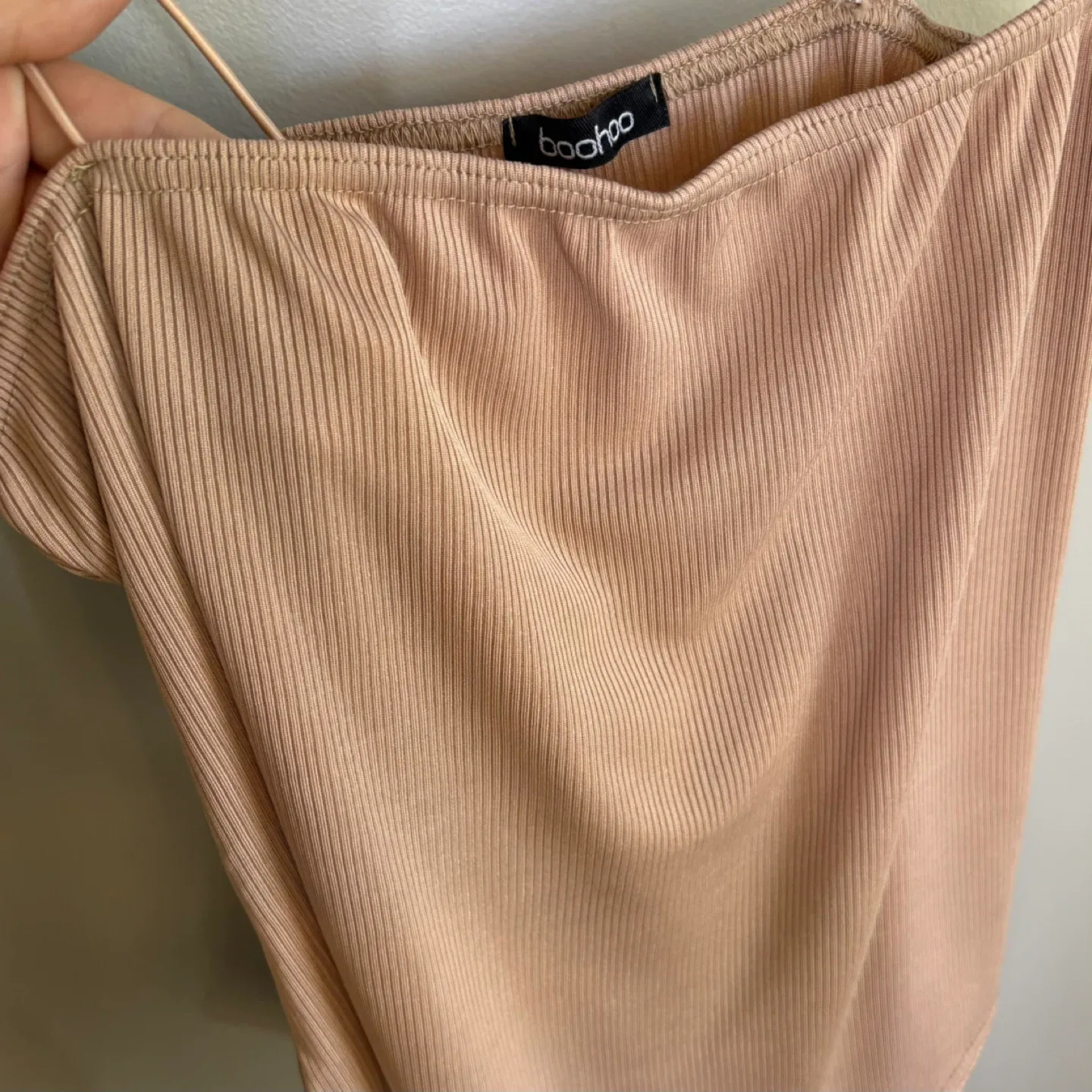 Boohoo Ribbed Square Neck Stone Skinny Strap Cami Bodysuit Sz L image indicator(4)