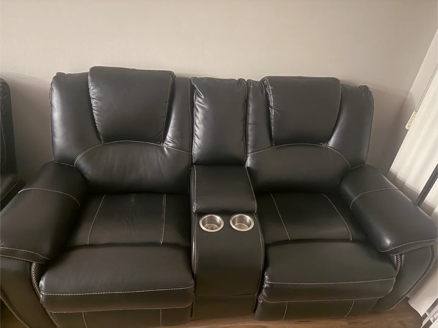 Leather Reclining Sofa Set - Black