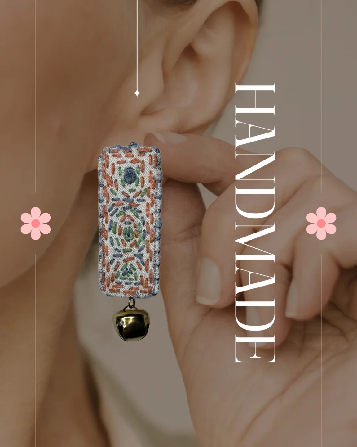 Handmade Embroidered Bell Earrings