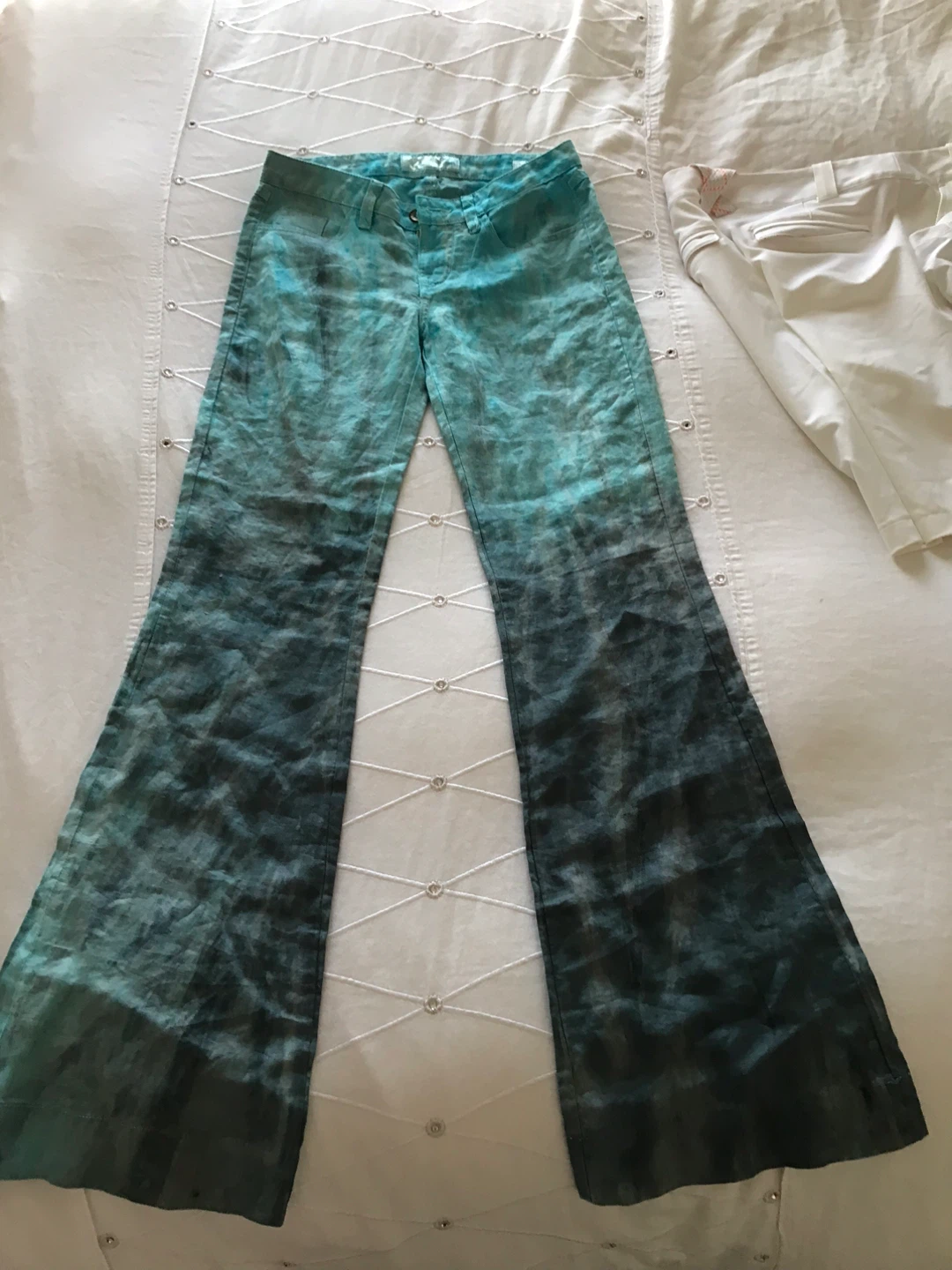 Guess Flare Jeans, Size 24, Blue/Green Tie Dye