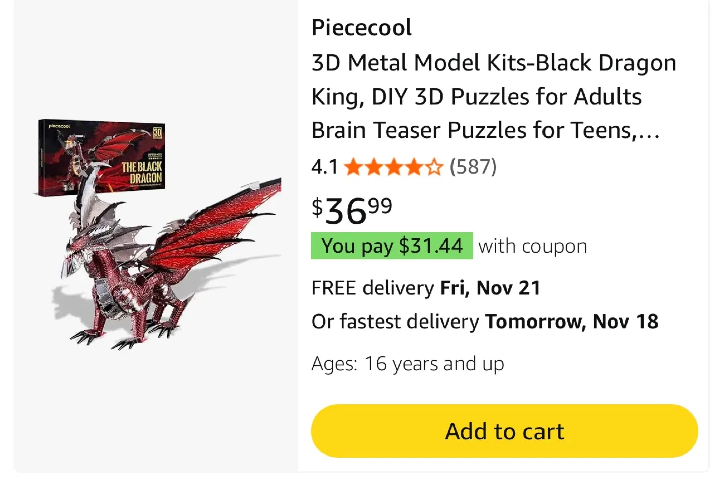 Piececool The Black Dragon 3D Metal Model Kit image indicator(5)