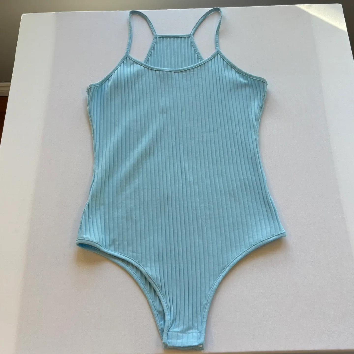 Zaful Light Blue Ribbed Racerback Cami Bodysuit Womens Size XL image indicator(2)
