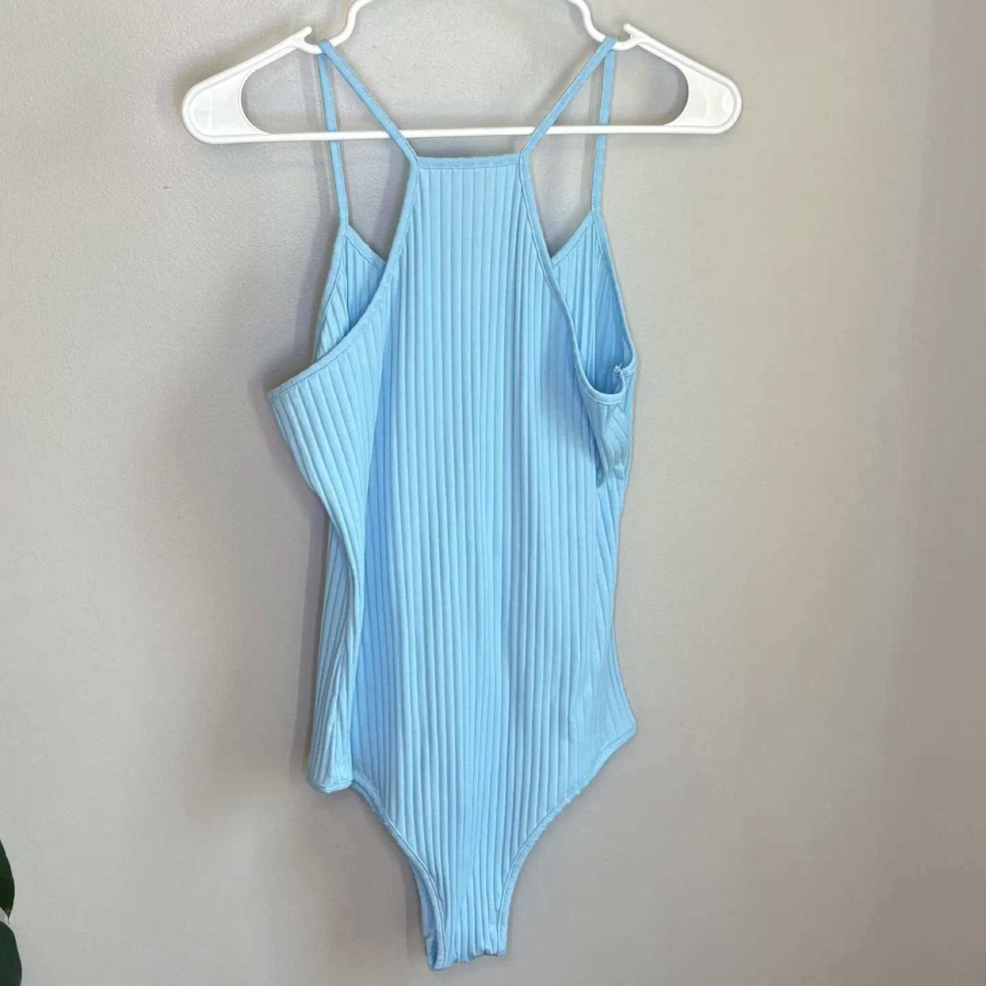 Zaful Light Blue Ribbed Racerback Cami Bodysuit Womens Size XL image indicator(4)