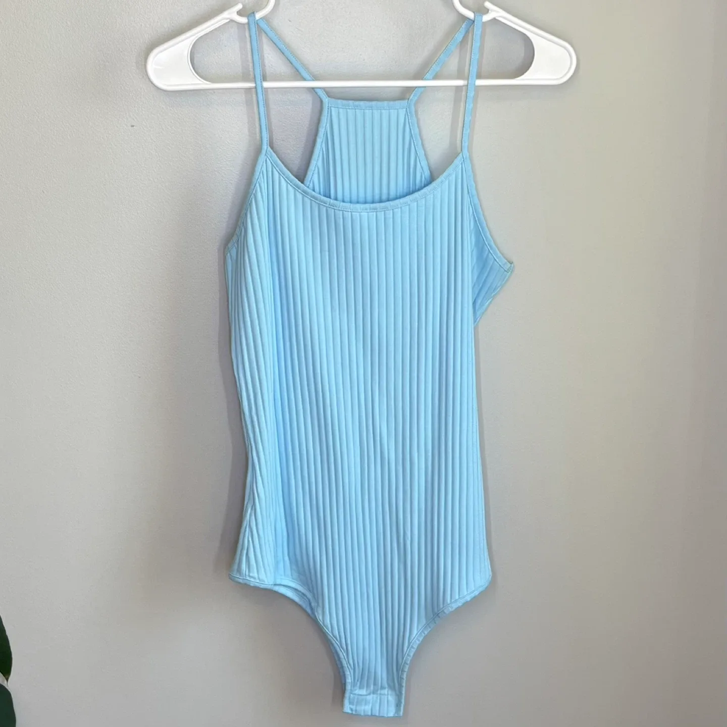 Zaful Light Blue Ribbed Racerback Cami Bodysuit Womens Size XL image indicator(3)