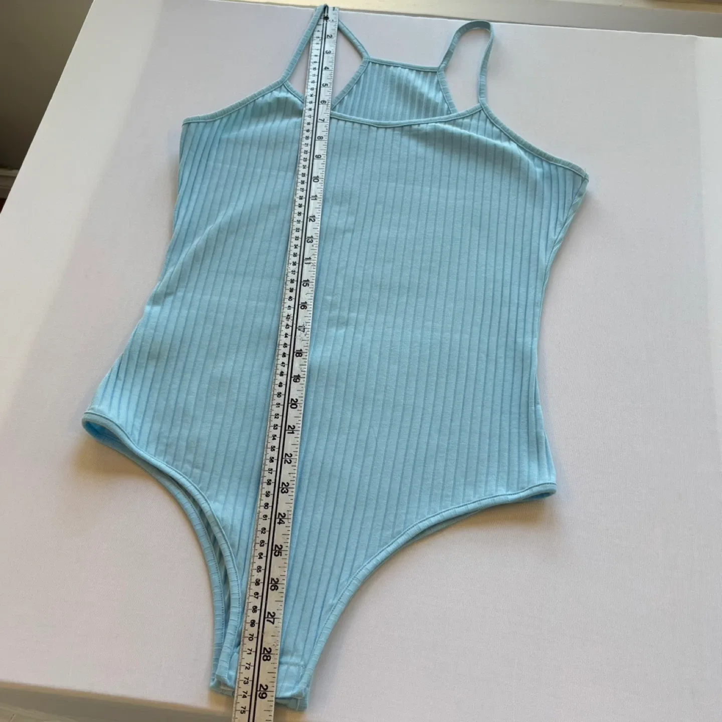 Zaful Light Blue Ribbed Racerback Cami Bodysuit Womens Size XL image indicator(9)