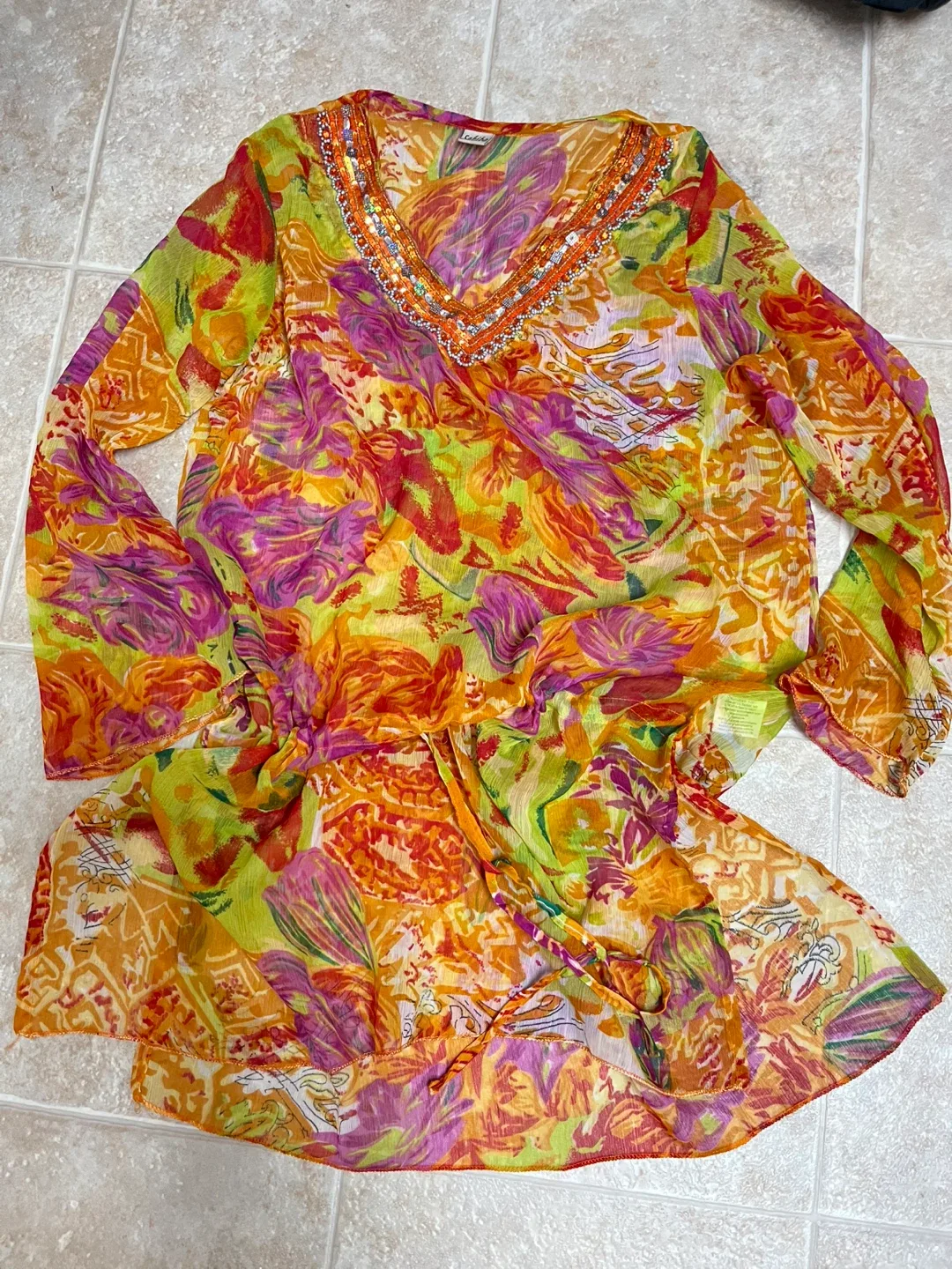 Sahiba Floral Print beach cover- Size OS (33-36)