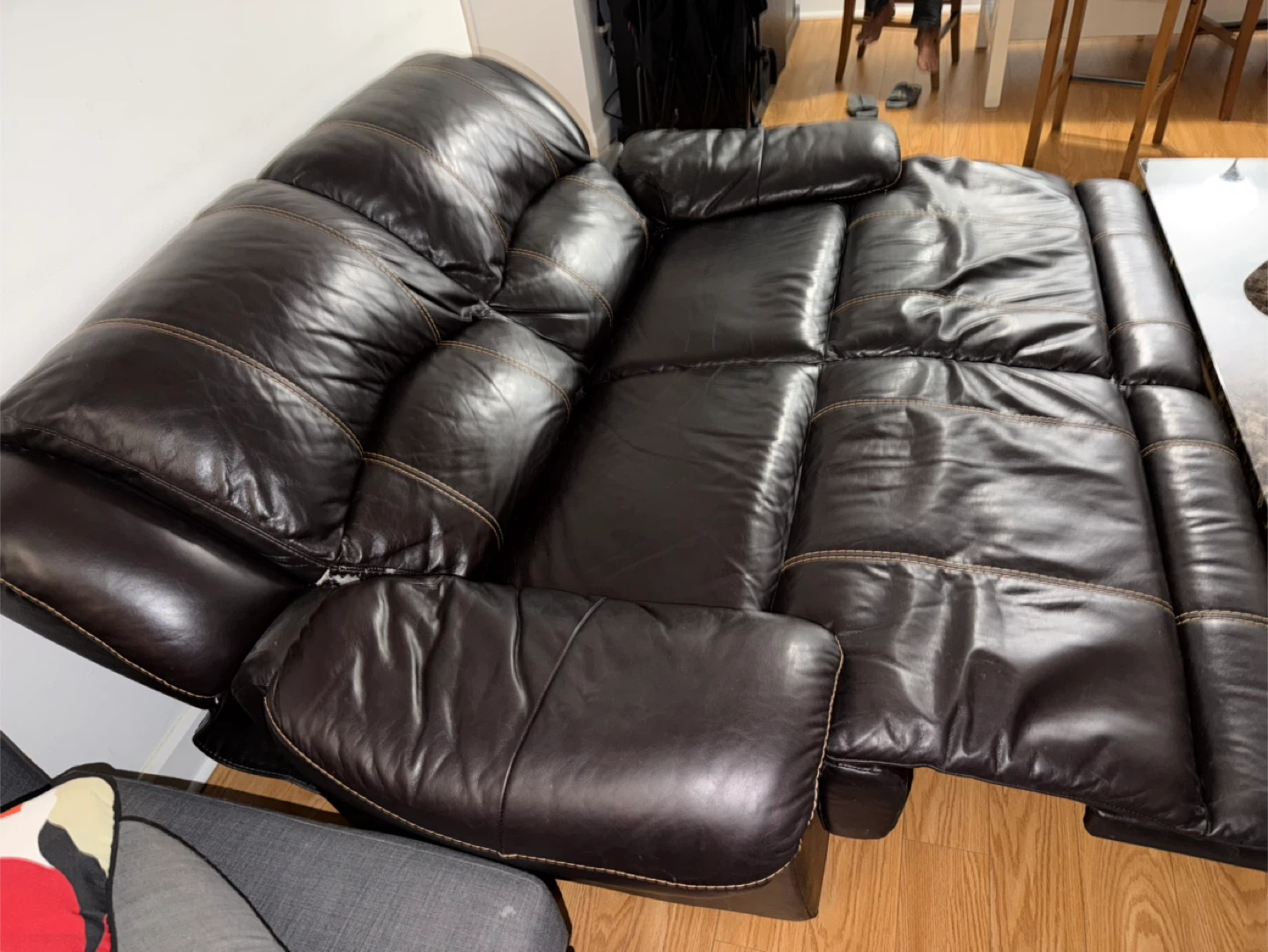 Brown Leather Reclining Loveseat - photo 2