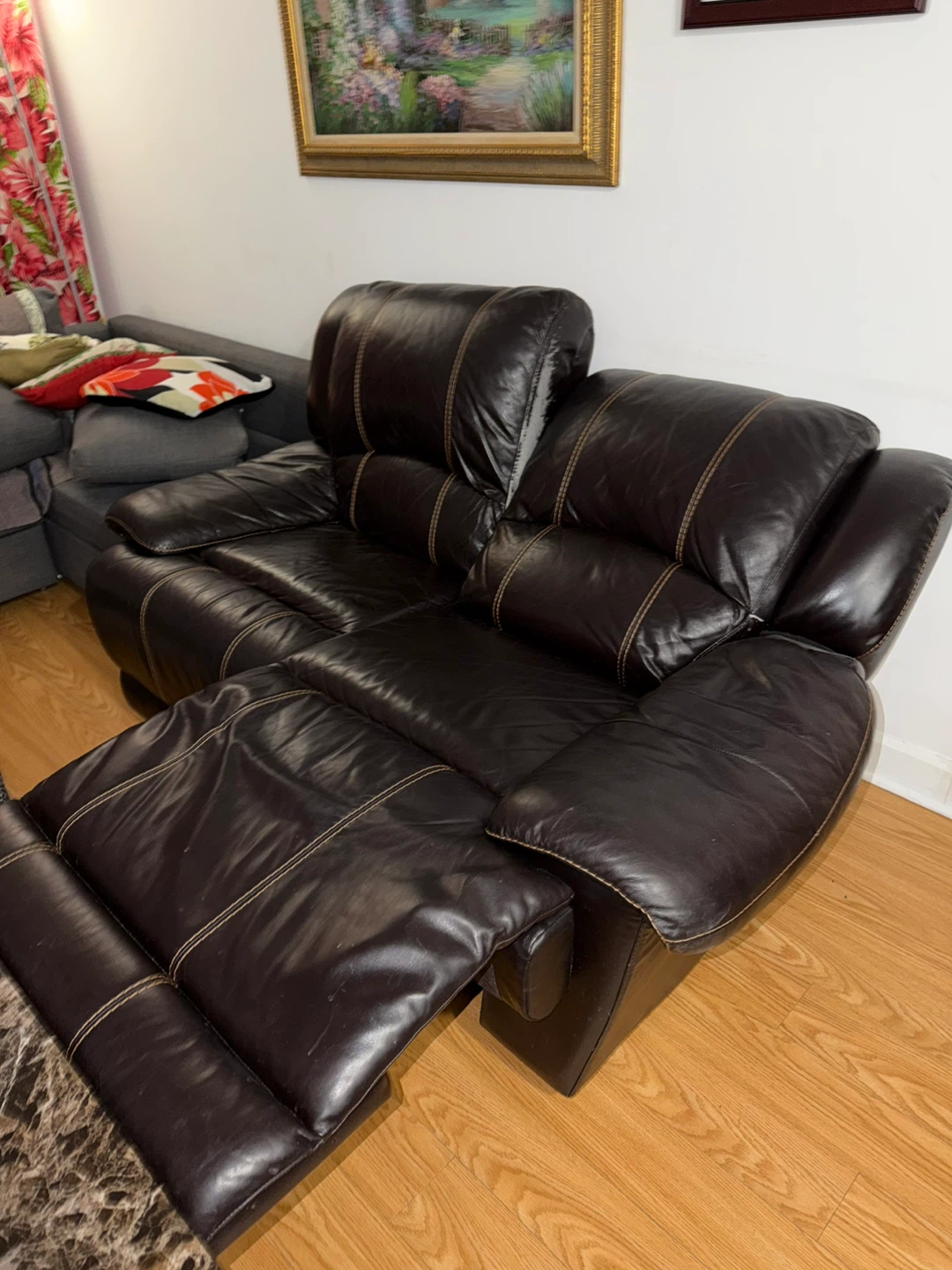 Brown Leather Reclining Loveseat - photo 4