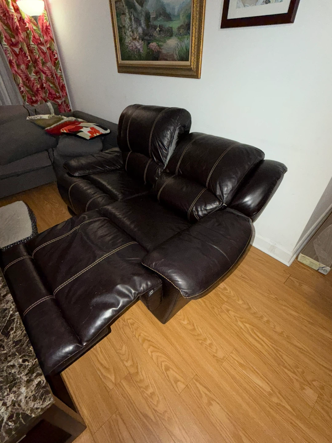 Brown Leather Reclining Loveseat - photo 5