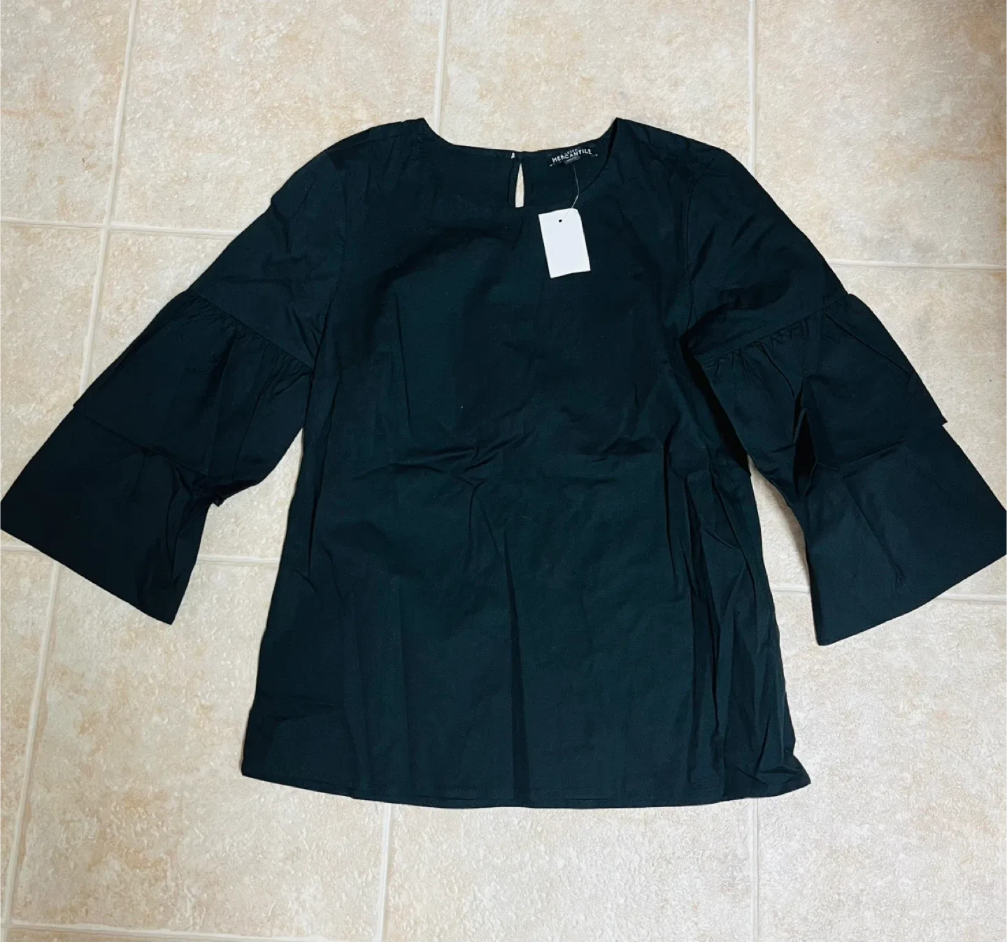 J.Crew Black Ruffle Sleeve Top - Size S