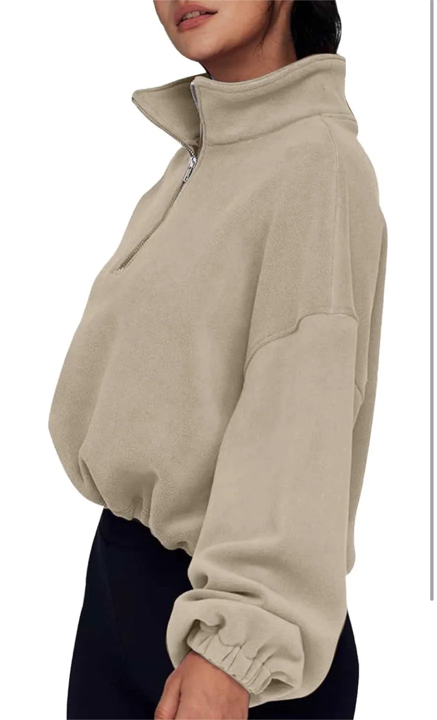 NEW! Beige Fleece Quarter Zip Pullover - Women's image indicator(5)