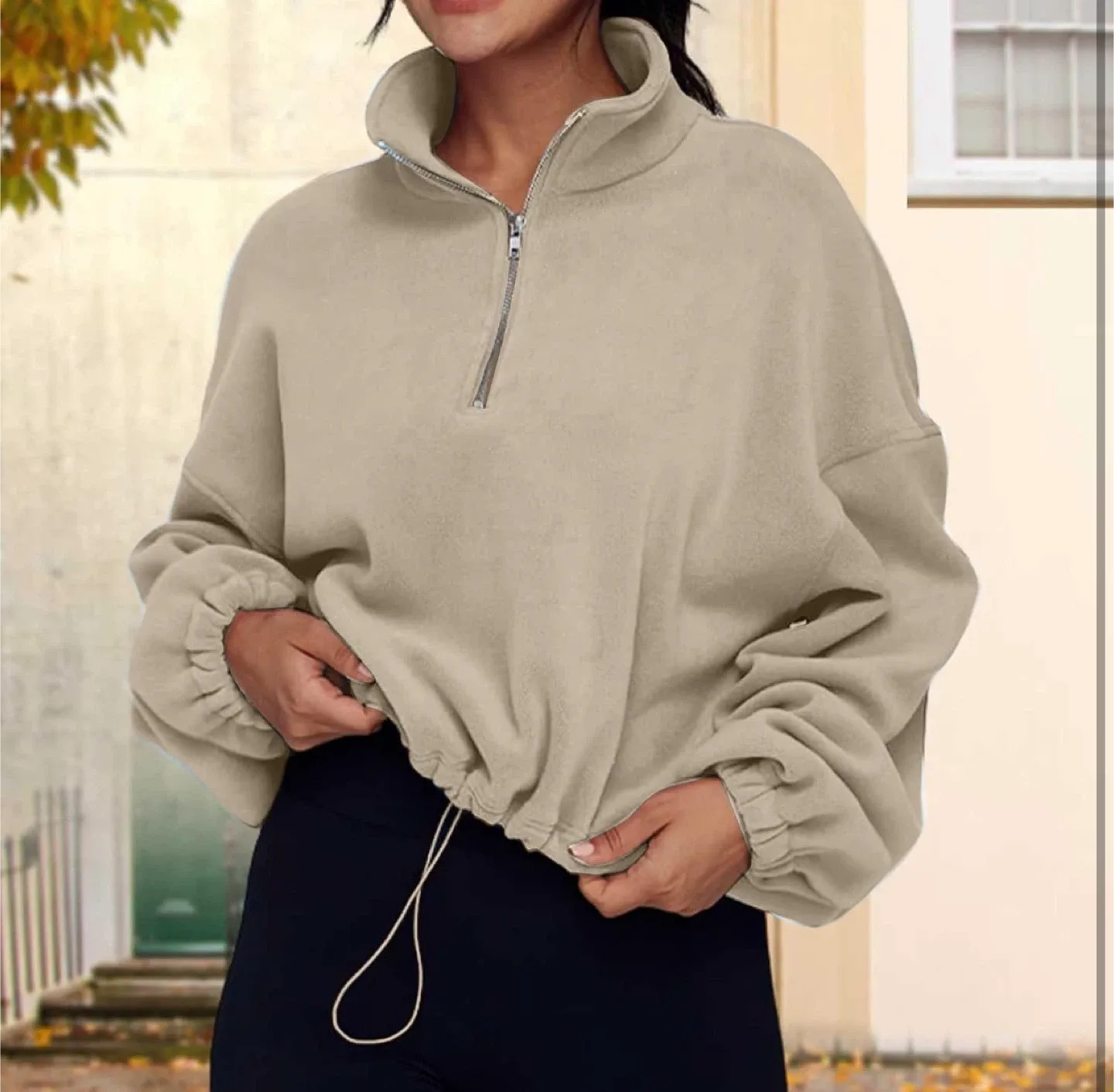 NEW! Beige Fleece Quarter Zip Pullover - Women's image indicator(2)