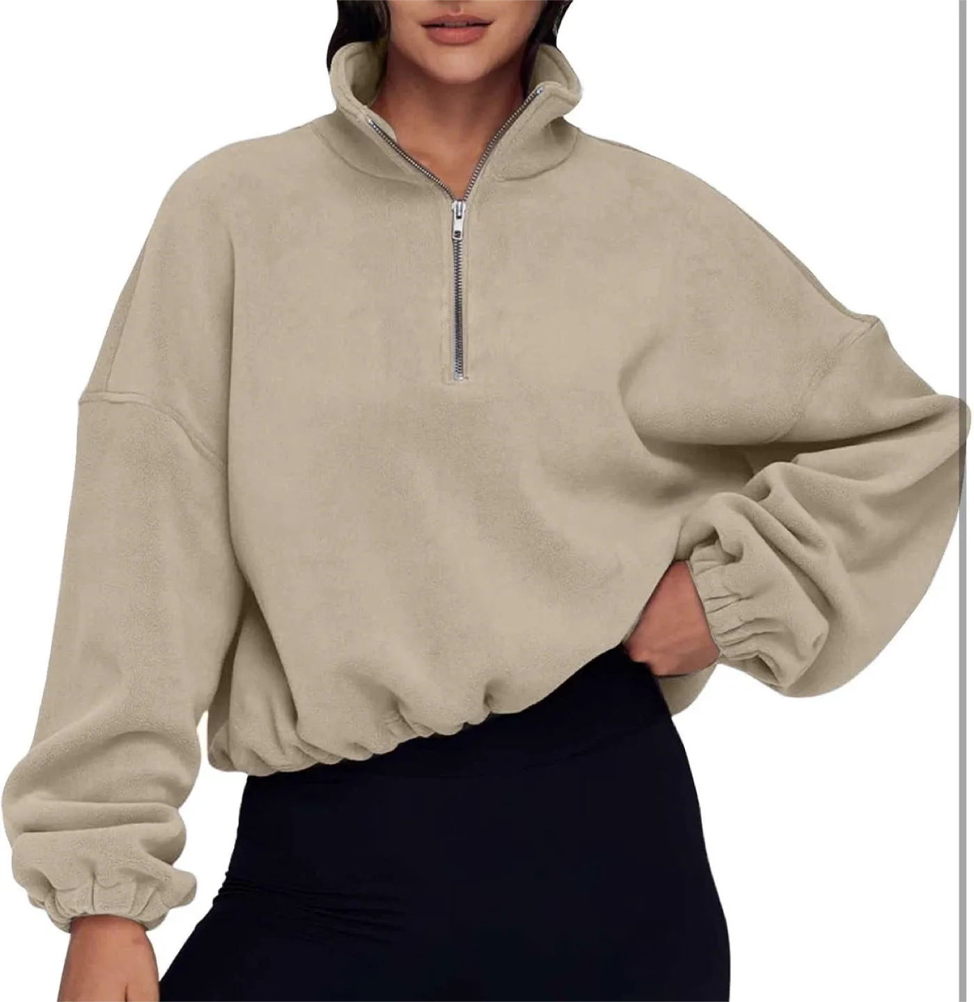 NEW! Beige Fleece Quarter Zip Pullover - Women's image indicator(3)