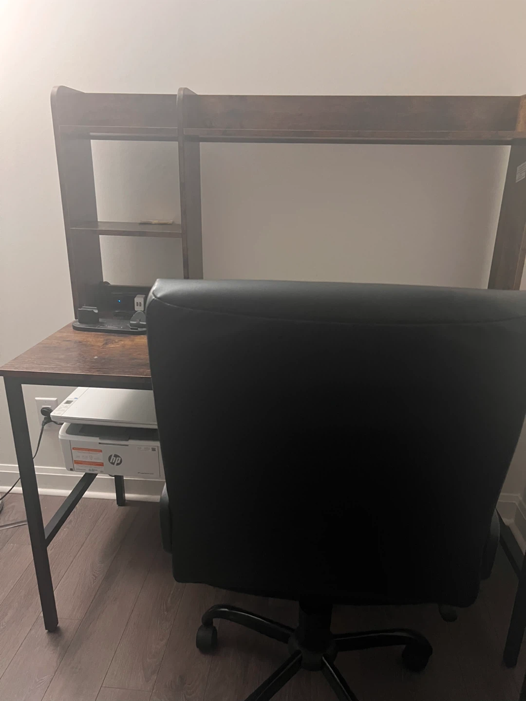 Rustic Brown Computer Desk  and black colour office chair - photo 2
