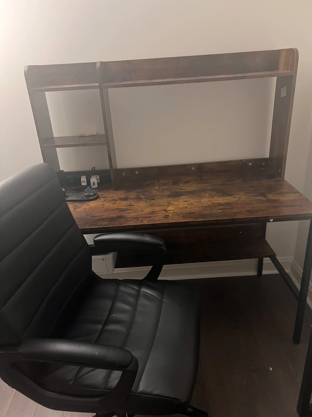 Rustic Brown Computer Desk  and black colour office chair