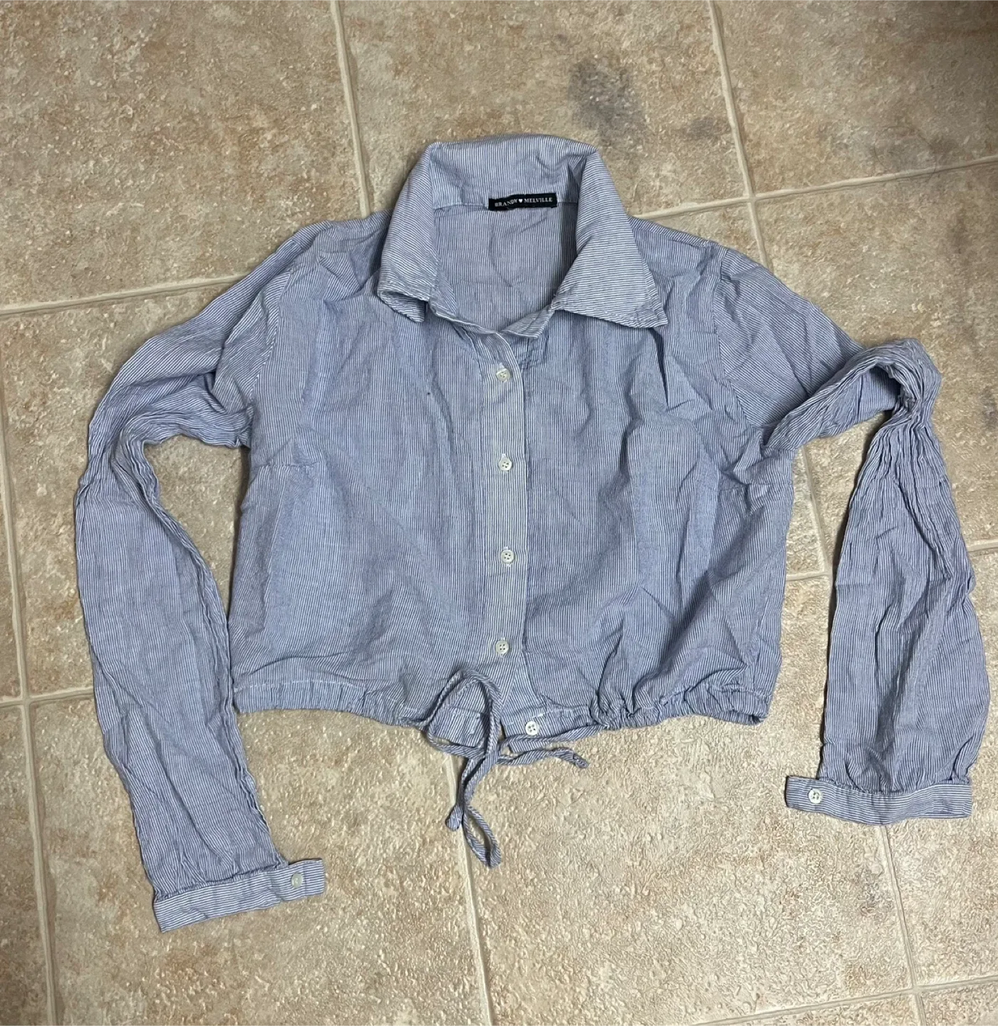 Brandy Melville Blue Striped Collared Top