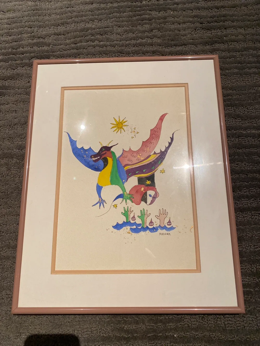 Framed 'Mahara’' origin artwork 1983-85