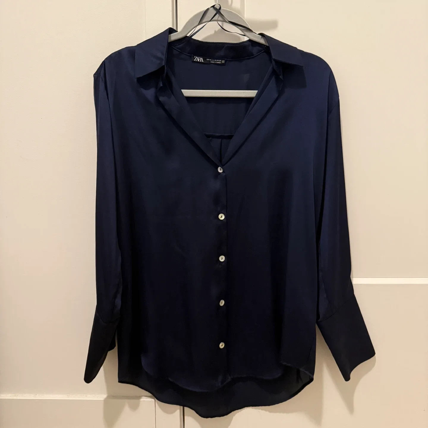 Zara navy satin effect blouse XS