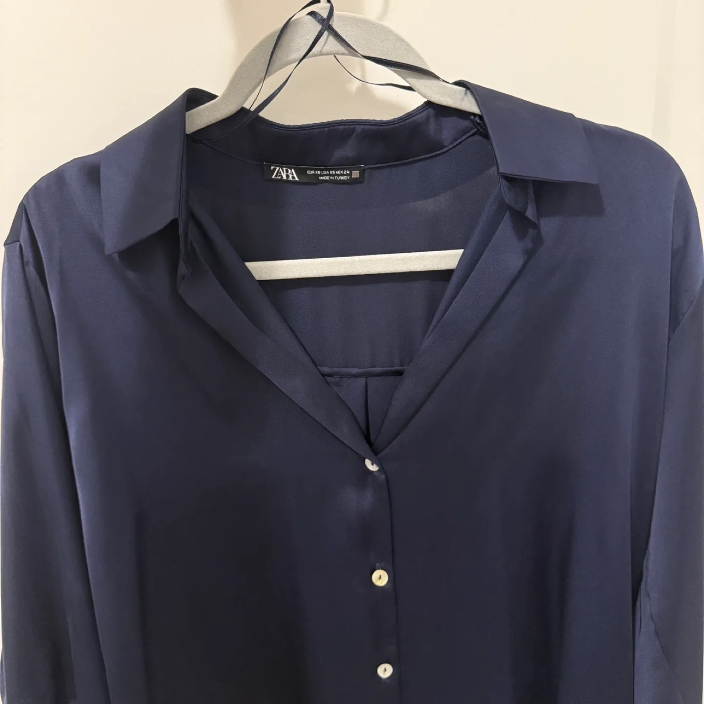 Zara navy satin effect blouse XS image indicator(2)