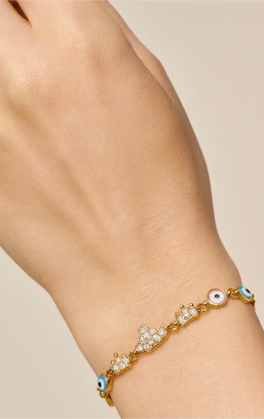Evil Eye & Crown Gold Bracelet