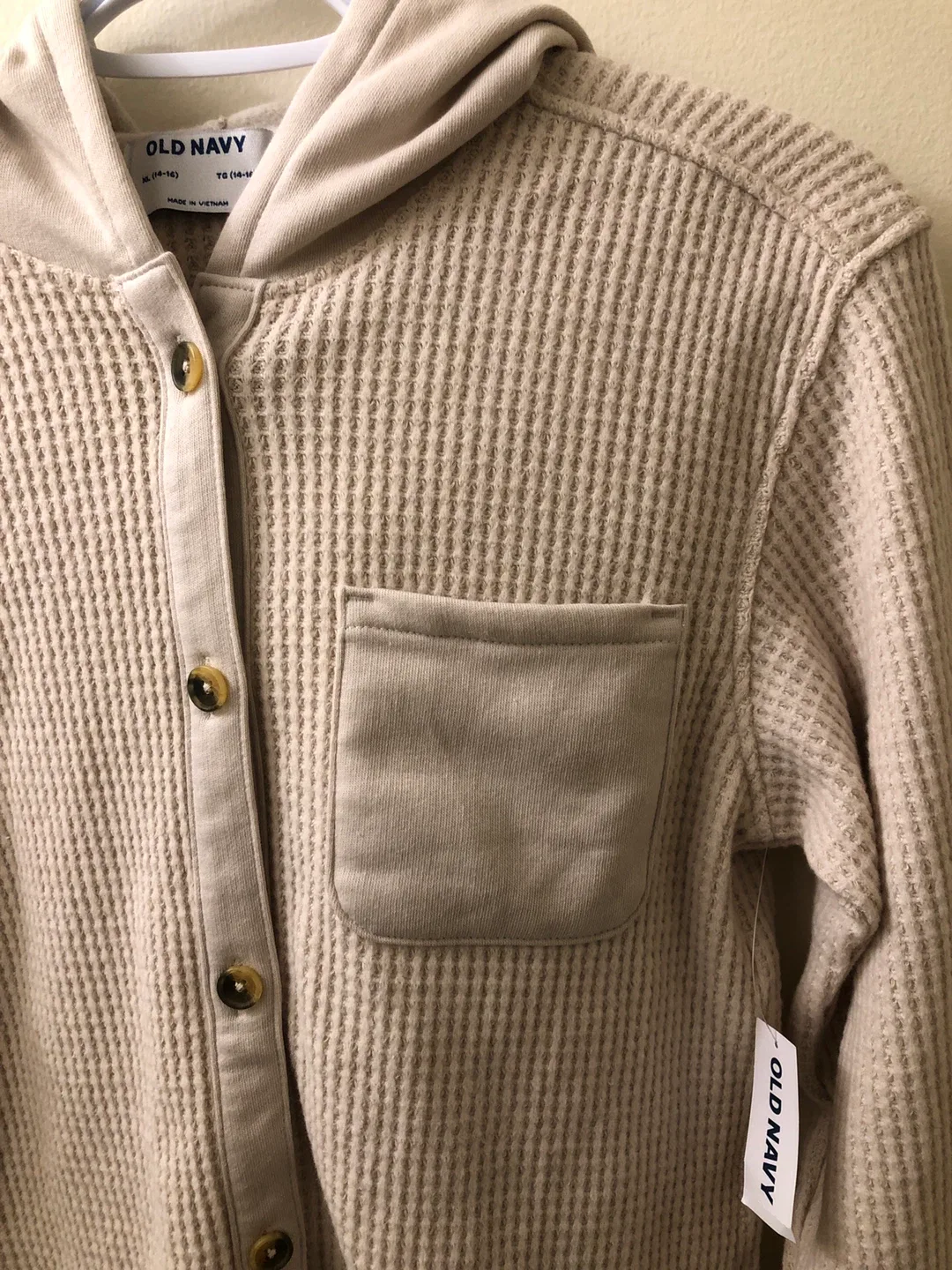 Old Navy Girls' Beige Waffle Knit Hooded Shirt XL (14-16) image indicator(3)