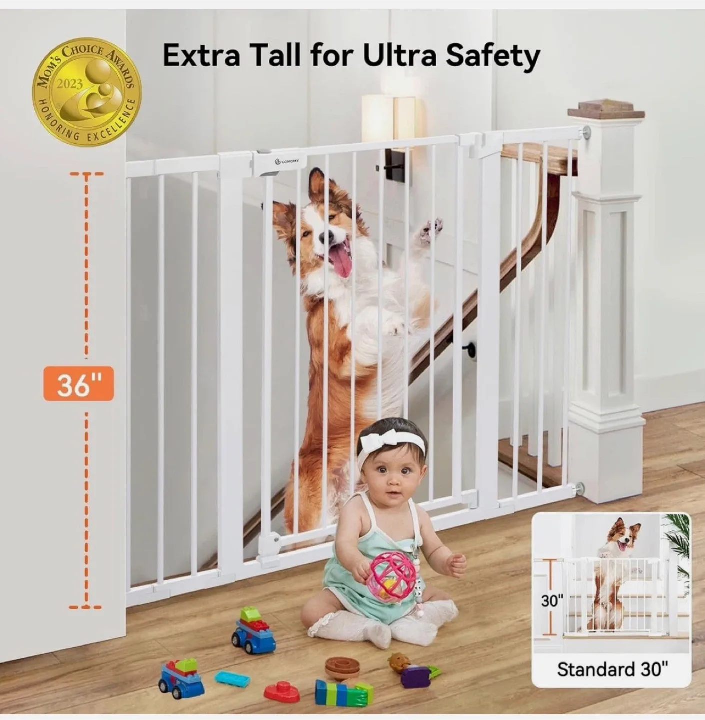 COMOMY Baby Safety Gate, White, New in Box image indicator(2)